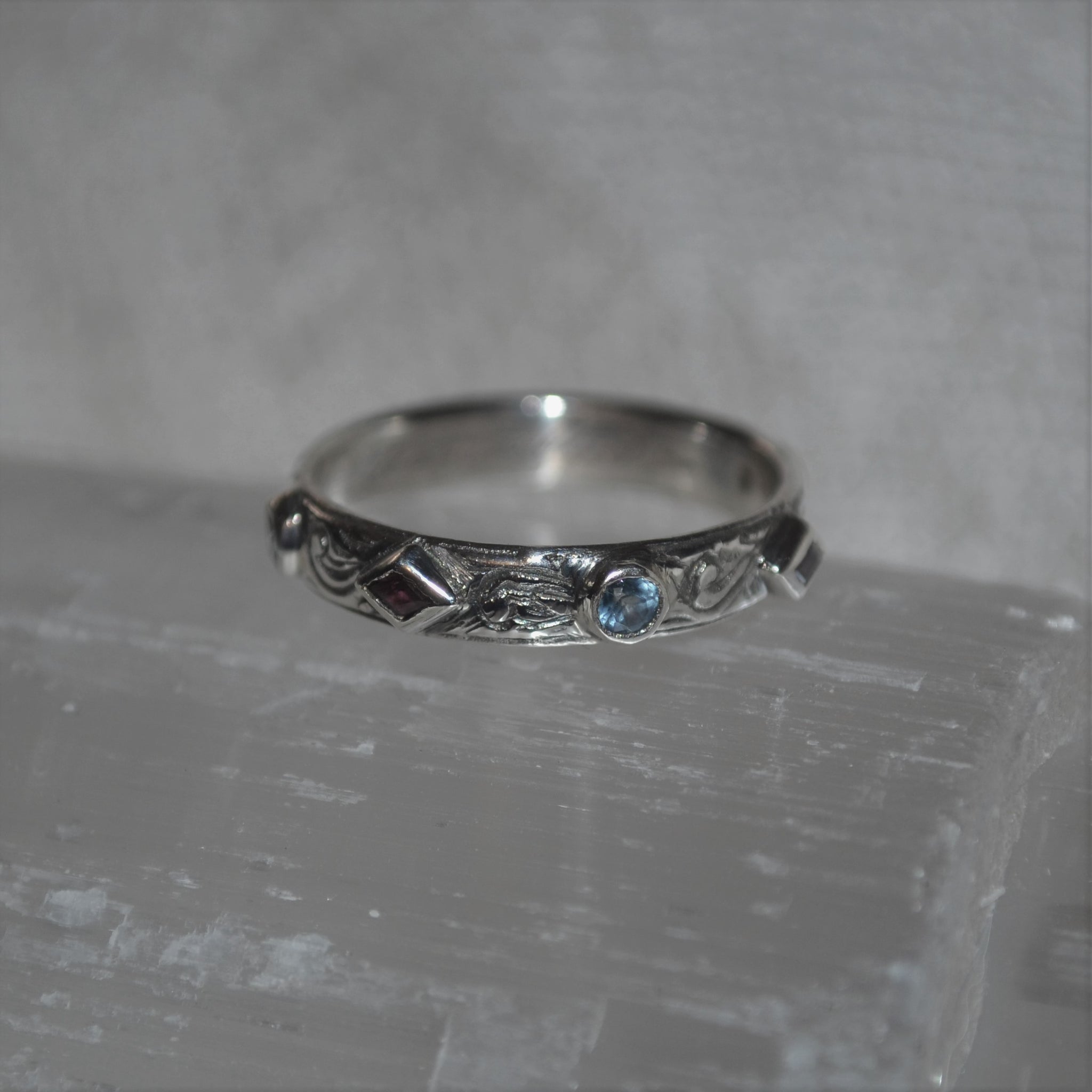 Sterling Silver Blue Topaz + Amethyst Ring (0.3ct)