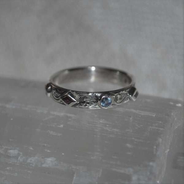 Sterling Silver Blue Topaz + Amethyst Ring (0.3ct)
