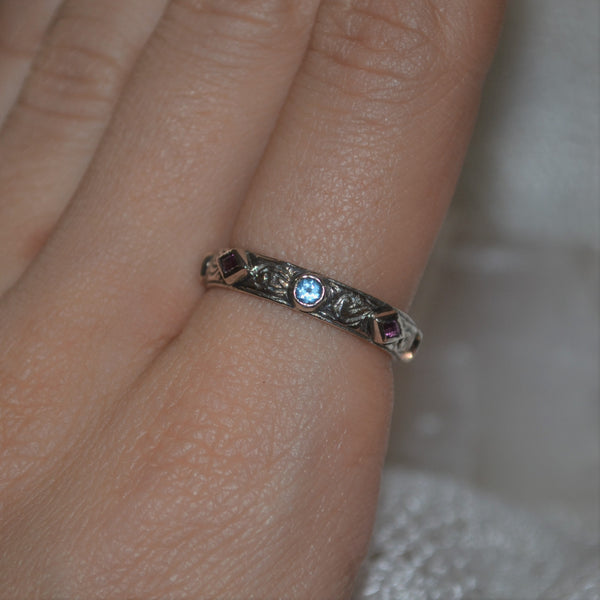 Sterling Silver Blue Topaz + Amethyst Ring (0.3ct)