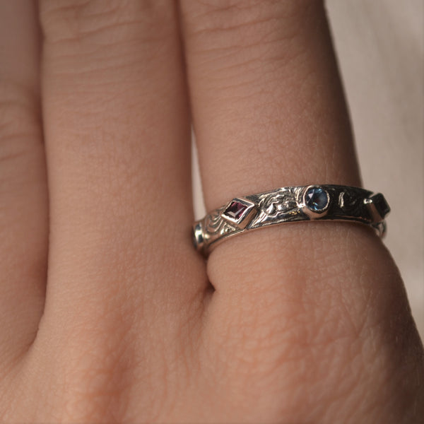 Sterling Silver Blue Topaz + Amethyst Ring (0.3ct)