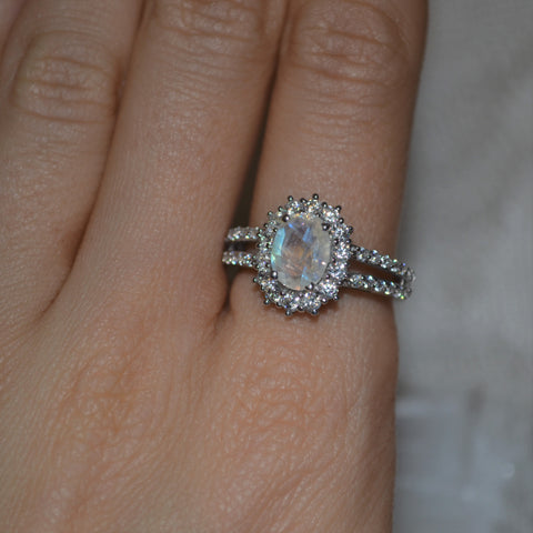 Sterling Silver Moonstone Ring with Halo (2.7ct)