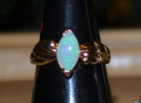 Gold Plated Sterling Silver Ring with Genuine Natural Opal Stone