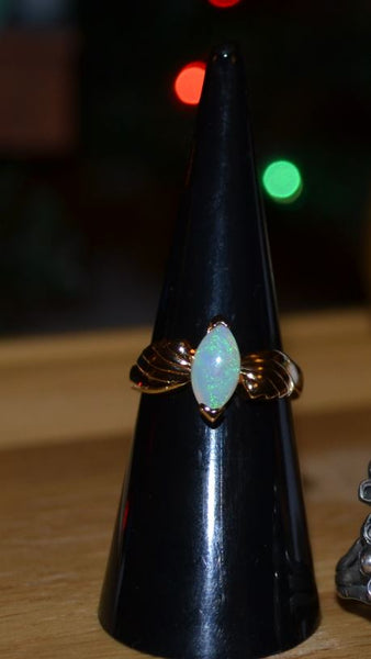 Gold Plated Sterling Silver Ring with Genuine Natural Opal Stone