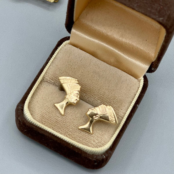 Vintage 14kt Gold Egyptian Revival Pharaoh Earrings
