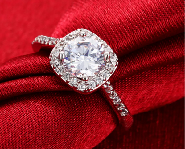 18kt White Gold Plated Halo Ring