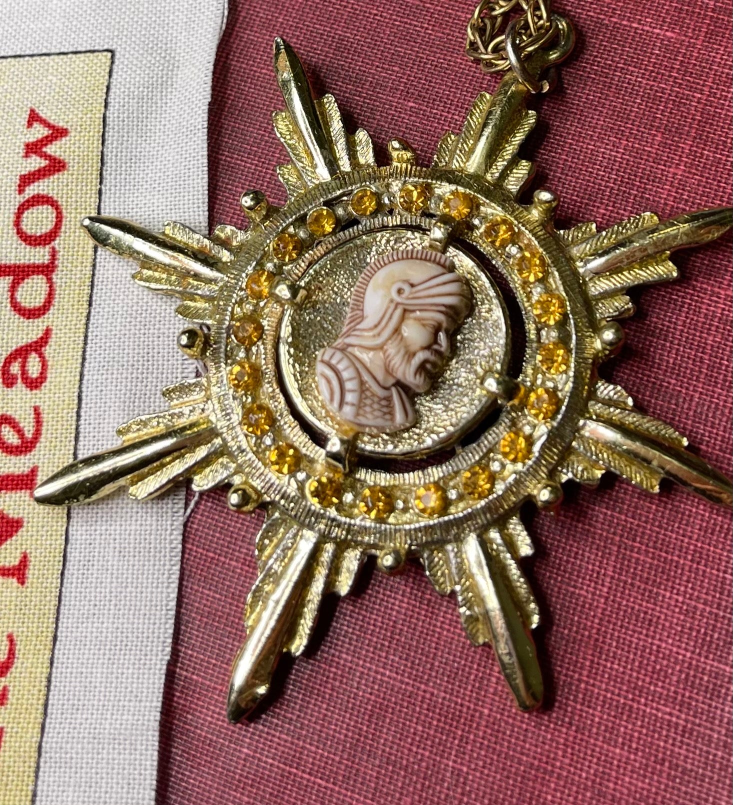 Estate Find Soldier with Citrine Halo Statement Necklace