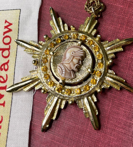 Estate Find Soldier with Citrine Halo Statement Necklace