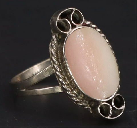 Vintage Braided Sterling Silver Mother of Pearl Ring