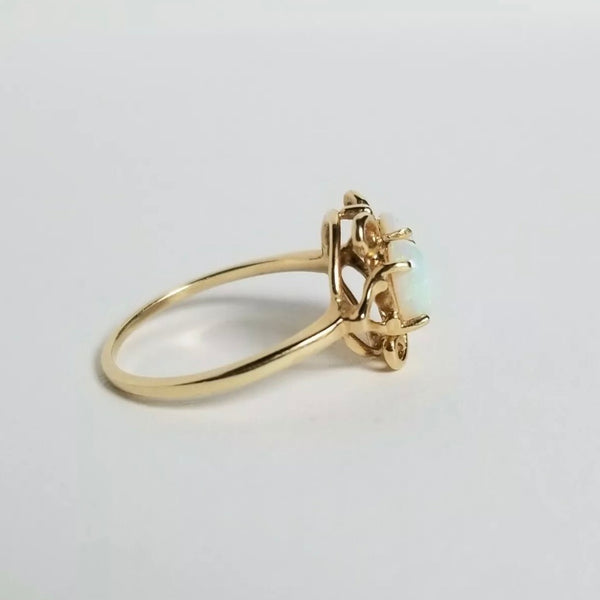 Vintage 14kt Yellow Gold Filigree Double Opal Ring
