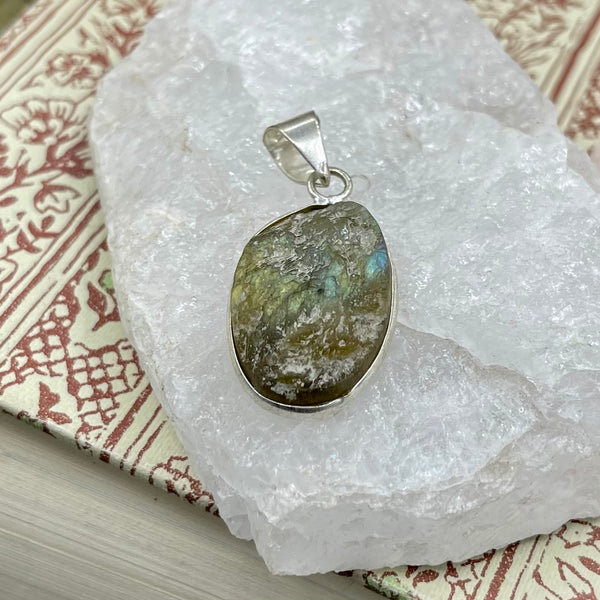 Rough Cut Natural Labradorite Pendant