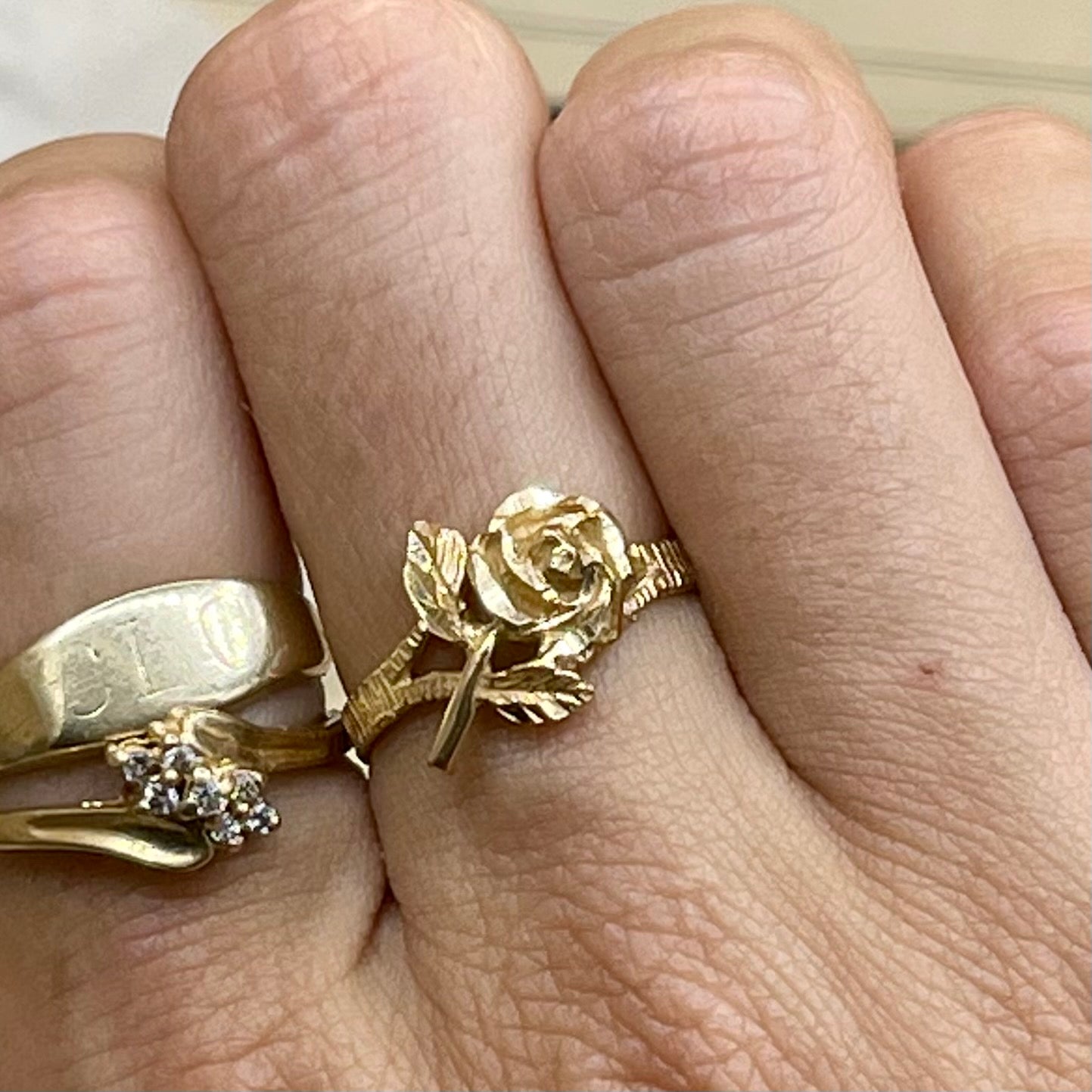 Vintage 14kt Diamond Cut Rose Ring