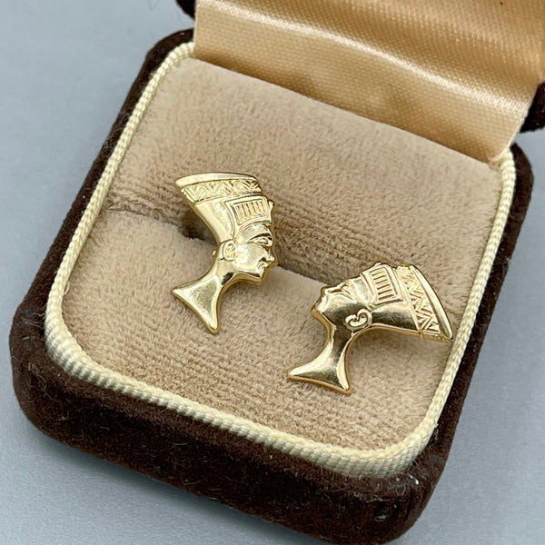 Vintage 14kt Gold Egyptian Revival Pharaoh Earrings