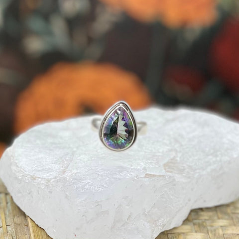 Rare Sterling Silver Mystic Topaz Teardrop Ring