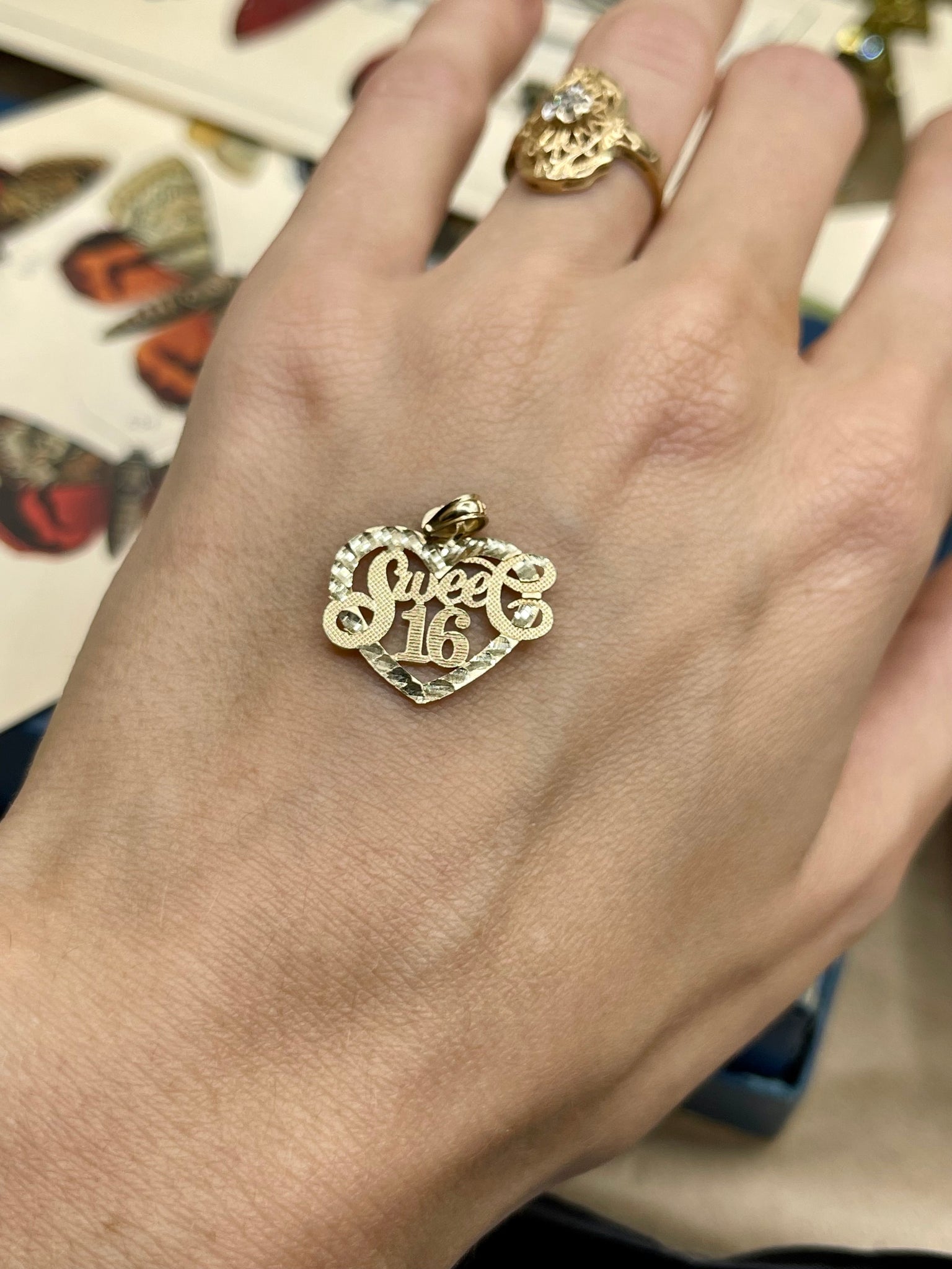 Vintage Diamond Cut 10kt Gold “Sweet 16” Pendant/Charm