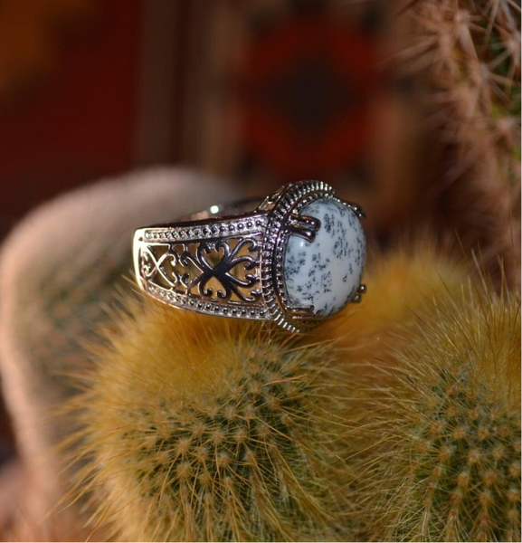 Dendritic Opal Silver Statement Ring