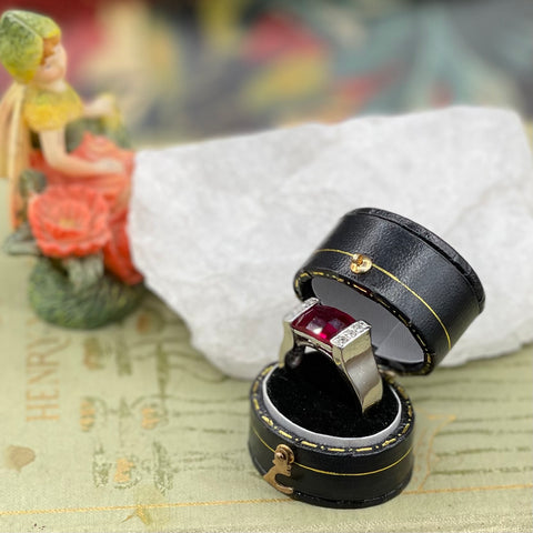 Sterling Silver Mid Century Ring with Faceted Garnet Gemstone