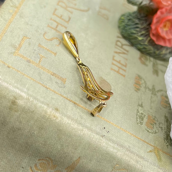Art Nouveau 10kt Solid Yellow Gold Lavalier Citrine Pendant