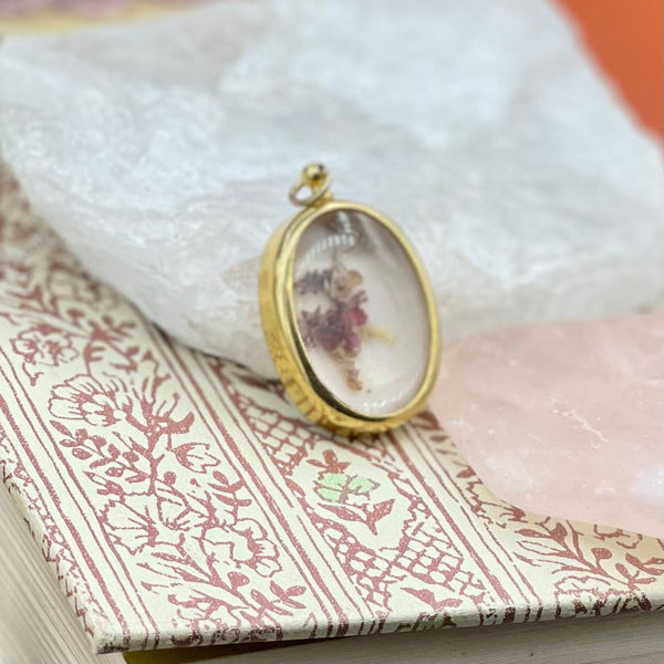 Vintage/Possibly Antique Dried Flower Keepsake Locket Fob