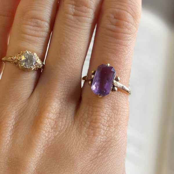 Victorian England 9ct Gold Fancy Cut Amethyst Ring - Unique Setting