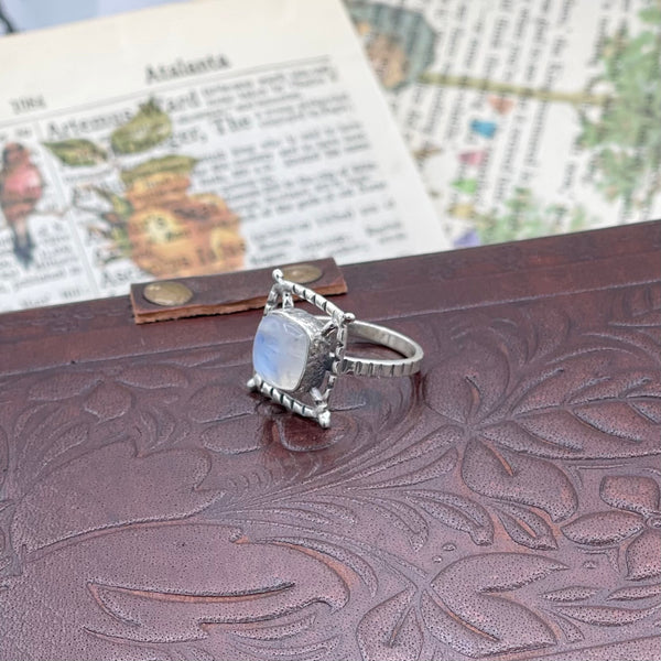 Moonstone Abstract Square Silver Ring