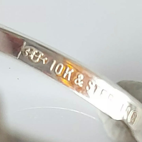 Art Deco Hallmarked Sterling Silver Banded Agate Ring with 10kt YG Shoulders