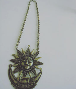 Vintage Brass Mayan Sun + Moon Necklace