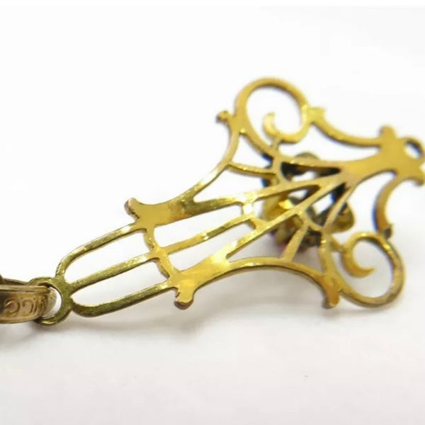 Vintage WC Co. Gold Filled Pink Glass Lavaliere Pendant Necklace