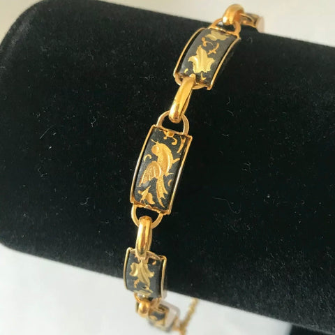 1950’s Bird Gold Tone & Enamel Damascene Bracelet