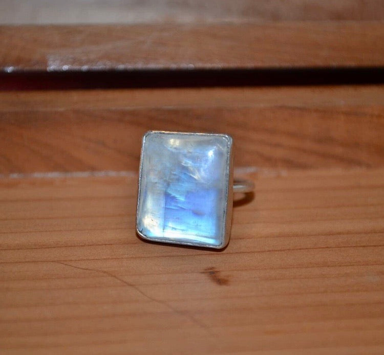 Moonstone Square 925 Silver Ring