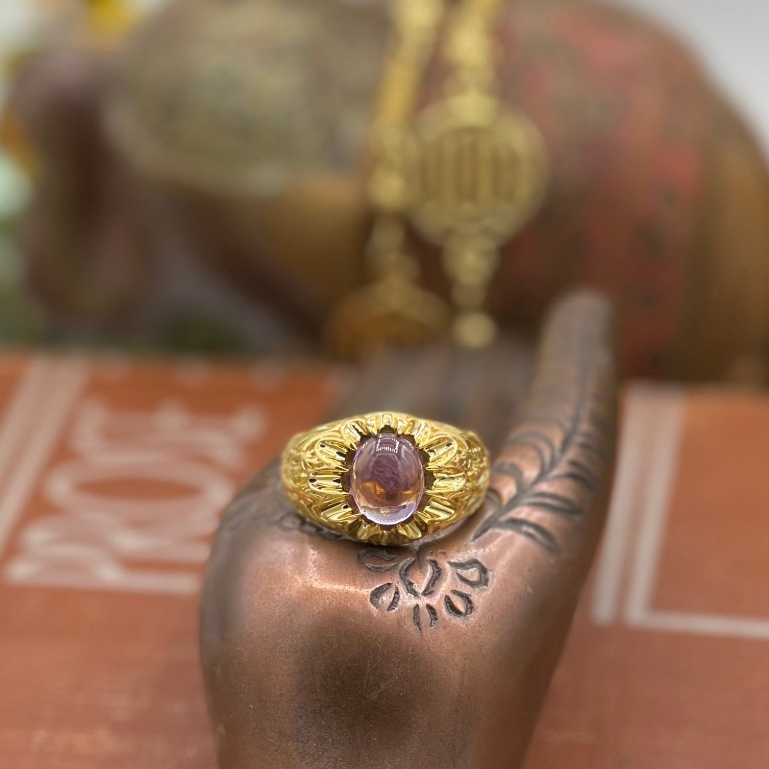 Gold Plated Sterling Amethyst Cabochon (2.75ct) Unisex Ring