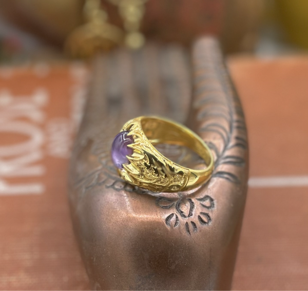 Gold Plated Sterling Amethyst Cabochon (2.75ct) Unisex Ring