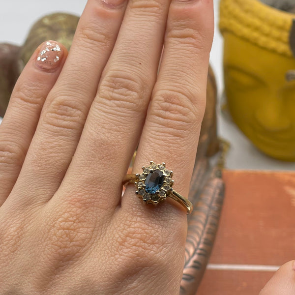 Vintage Unmarked Ring with Blue Gem and Halo