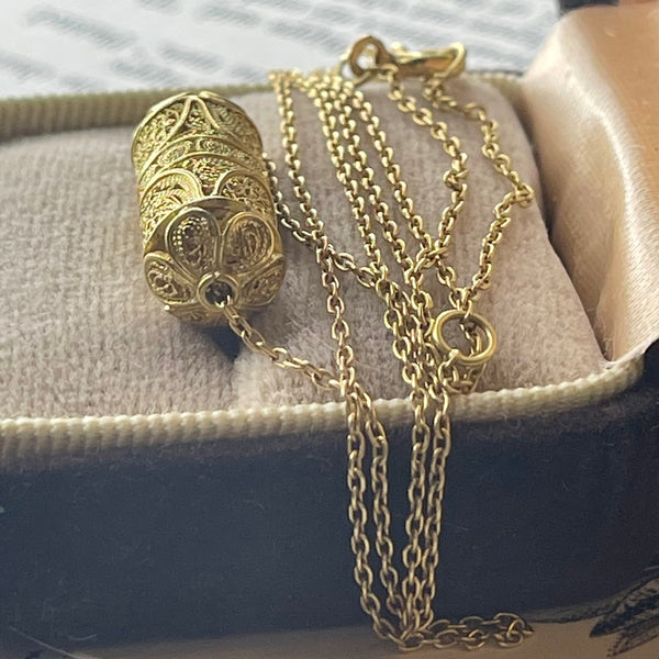 RARE Vintage 14kt Yellow Gold Filigree Barrel Necklace