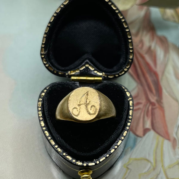 Vintage 10kt Gold Filled Engraved ‘A’ Signet Ring