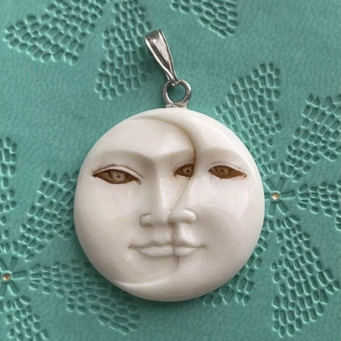 Vintage Handmade Moon + Sun Face Pendant