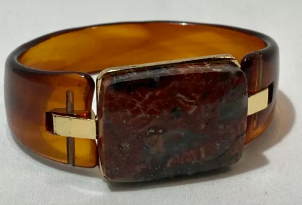 Rare Vintage Brown Lucite Bangle with Red Jasper
