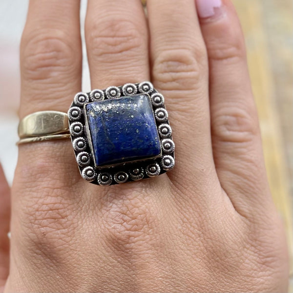 Large Square Lapis Sterling Statement Ring