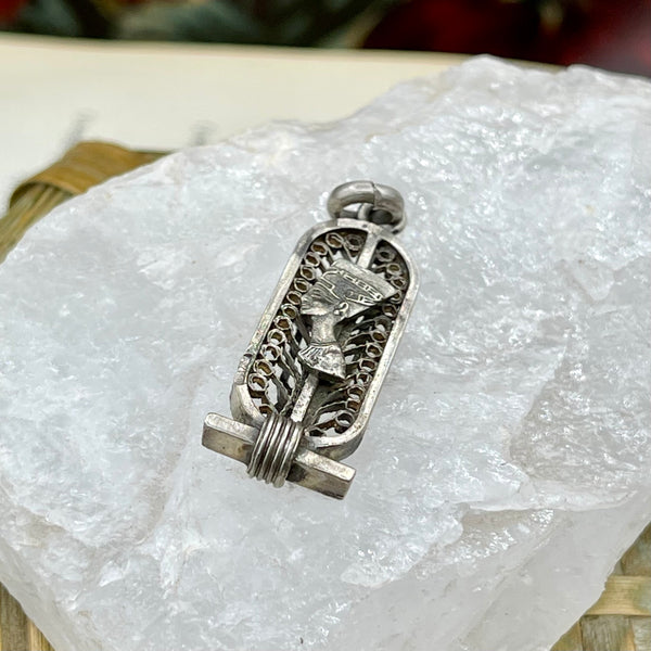 Vintage Egyptian Revival Silver Nefertiti Pendant