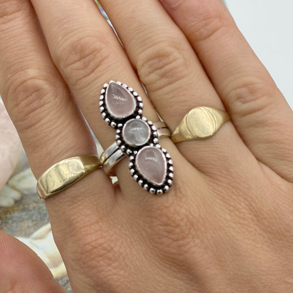 Triple Rose Quartz Healing Ring