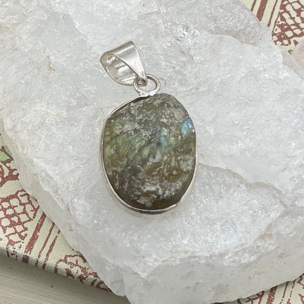 Rough Cut Natural Labradorite Pendant