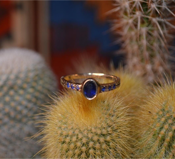 Blue Sapphire Vintage 10 KT Gold Plated Ring