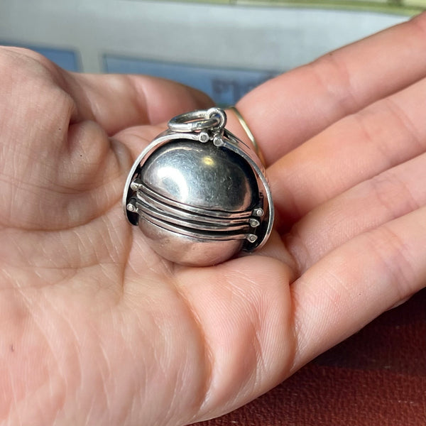 Vintage Sterling Silver Orb Locket Pendant