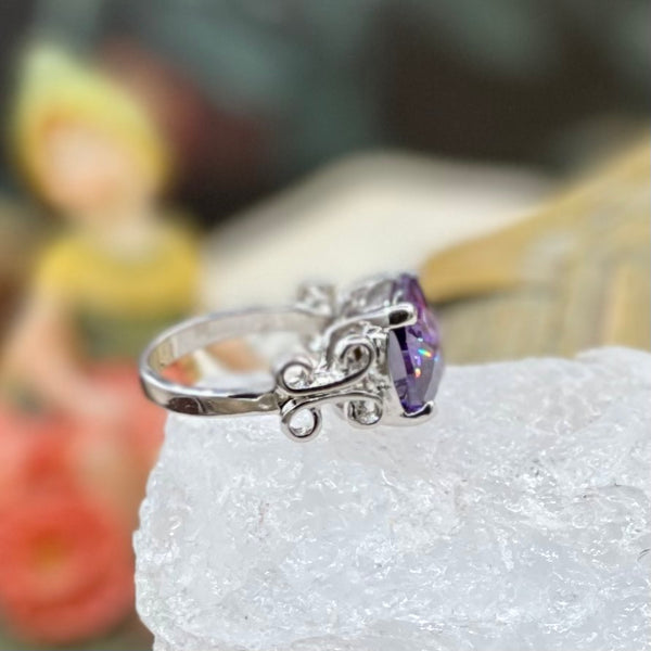 Sterling Silver Checkerboard Amethyst Filigree Ring