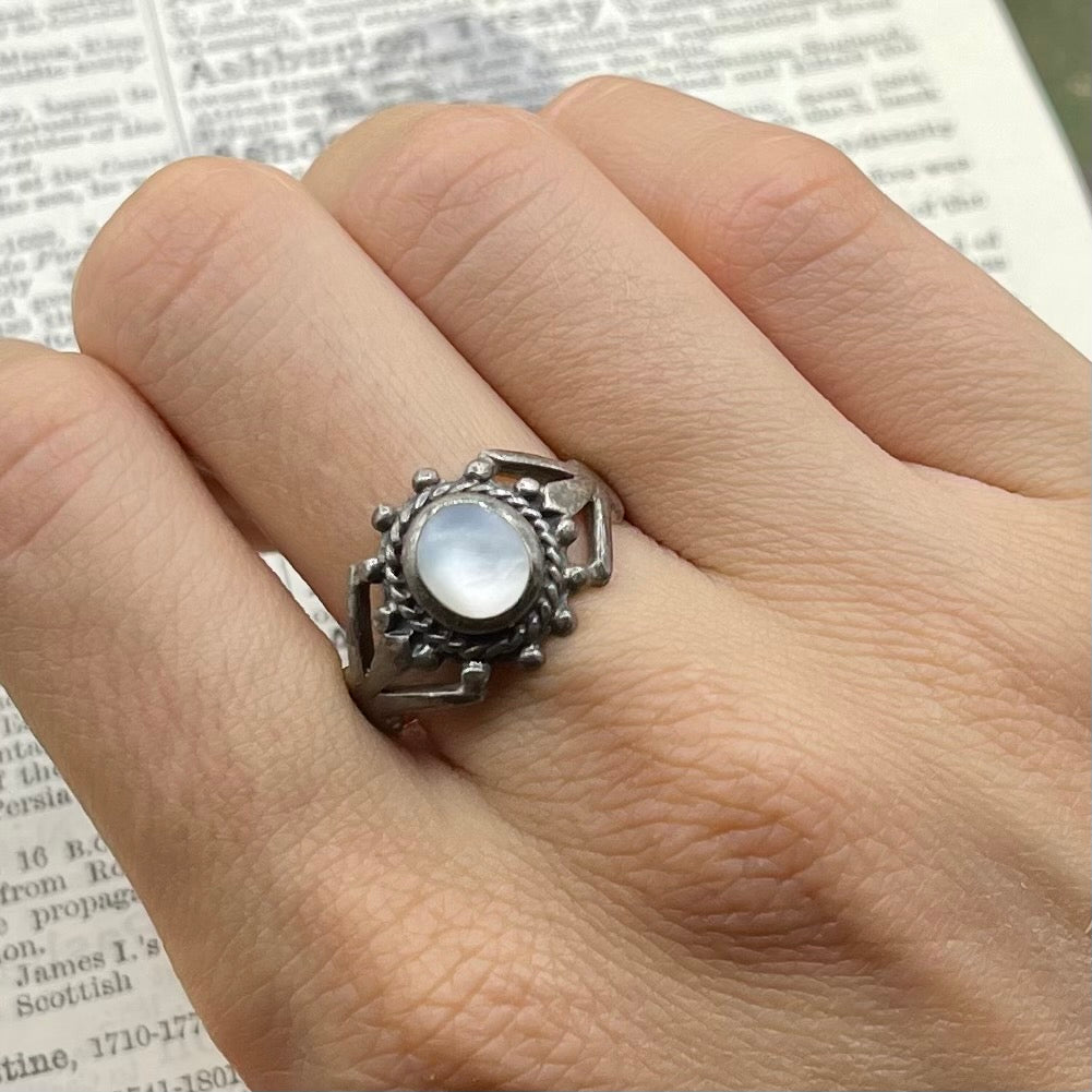 OLD Estate Find Sterling Silver Moonstone Open Work Ring