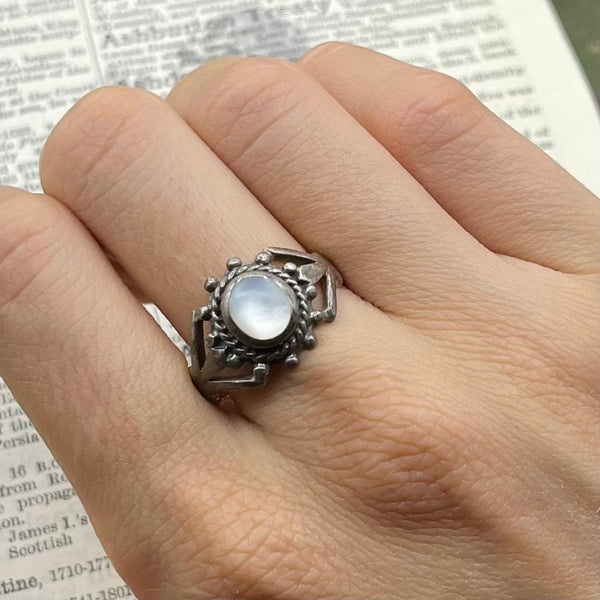 OLD Estate Find Sterling Silver Moonstone Open Work Ring
