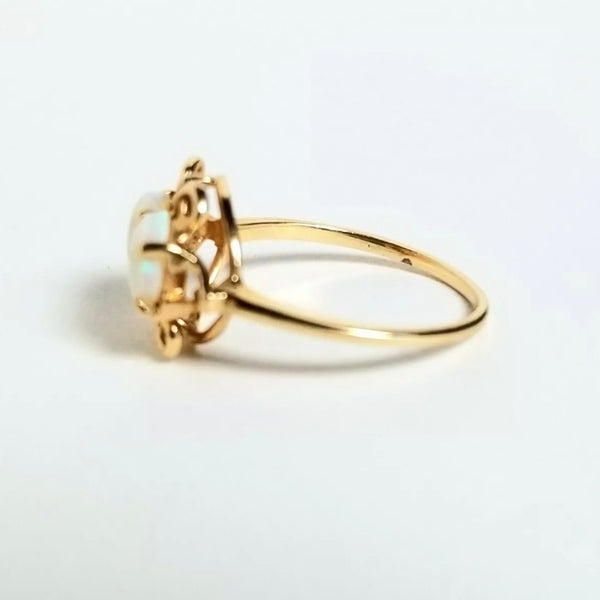 Vintage 14kt Yellow Gold Filigree Double Opal Ring