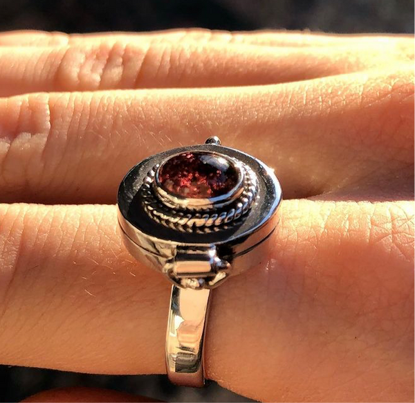 Red Garnet Oval Poison Ring