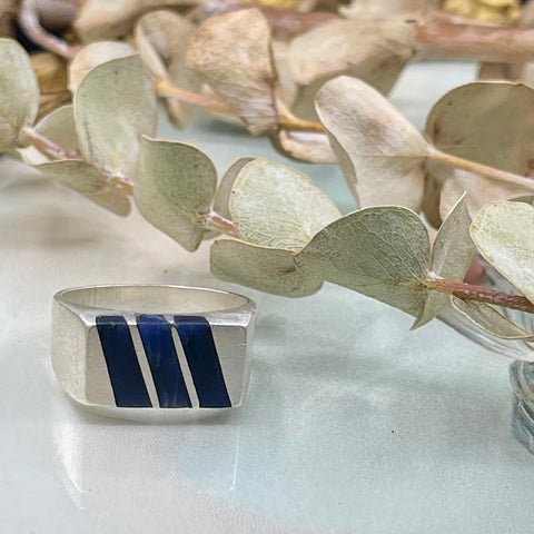 Vintage Unisex Mexican Silver with Lapis Lazuli Inlay