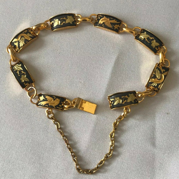 1950’s Bird Gold Tone & Enamel Damascene Bracelet