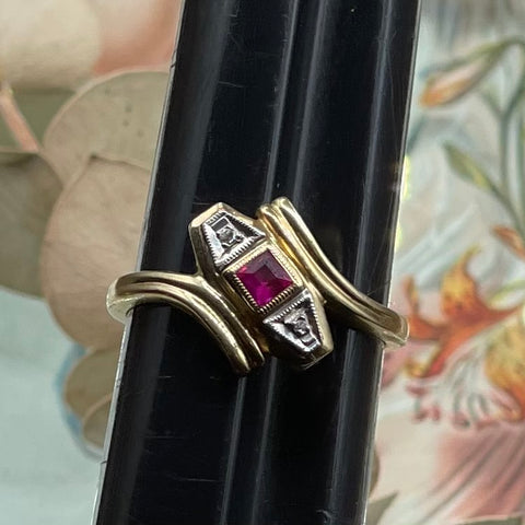 Vintage 10kt Yellow Gold Ring with Pink Tourmaline and White Gold Accents
